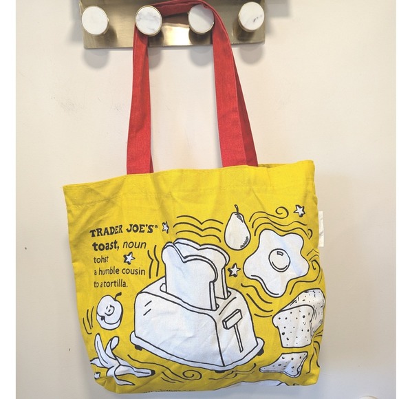 Trader Joe's Yellow Breakfast Food Graphic Tote Bag Toast Waffle - Picture 2 of 8